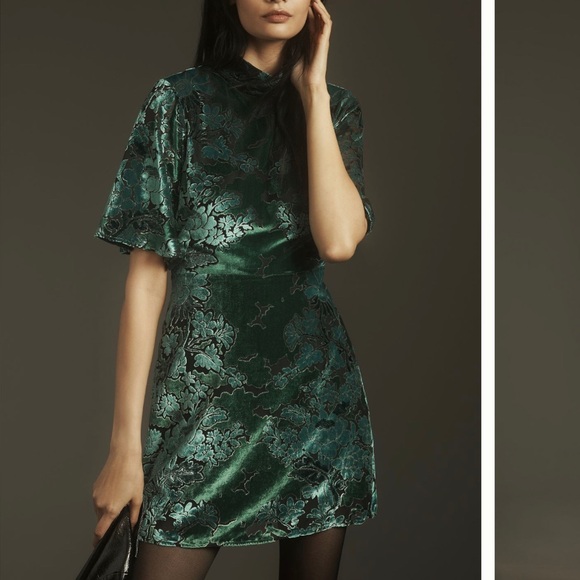 Anthropologie Dresses & Skirts - By Anthropologie Short Sleeve Mock Neck Velvet Mini Dress Sz 4 NWT
